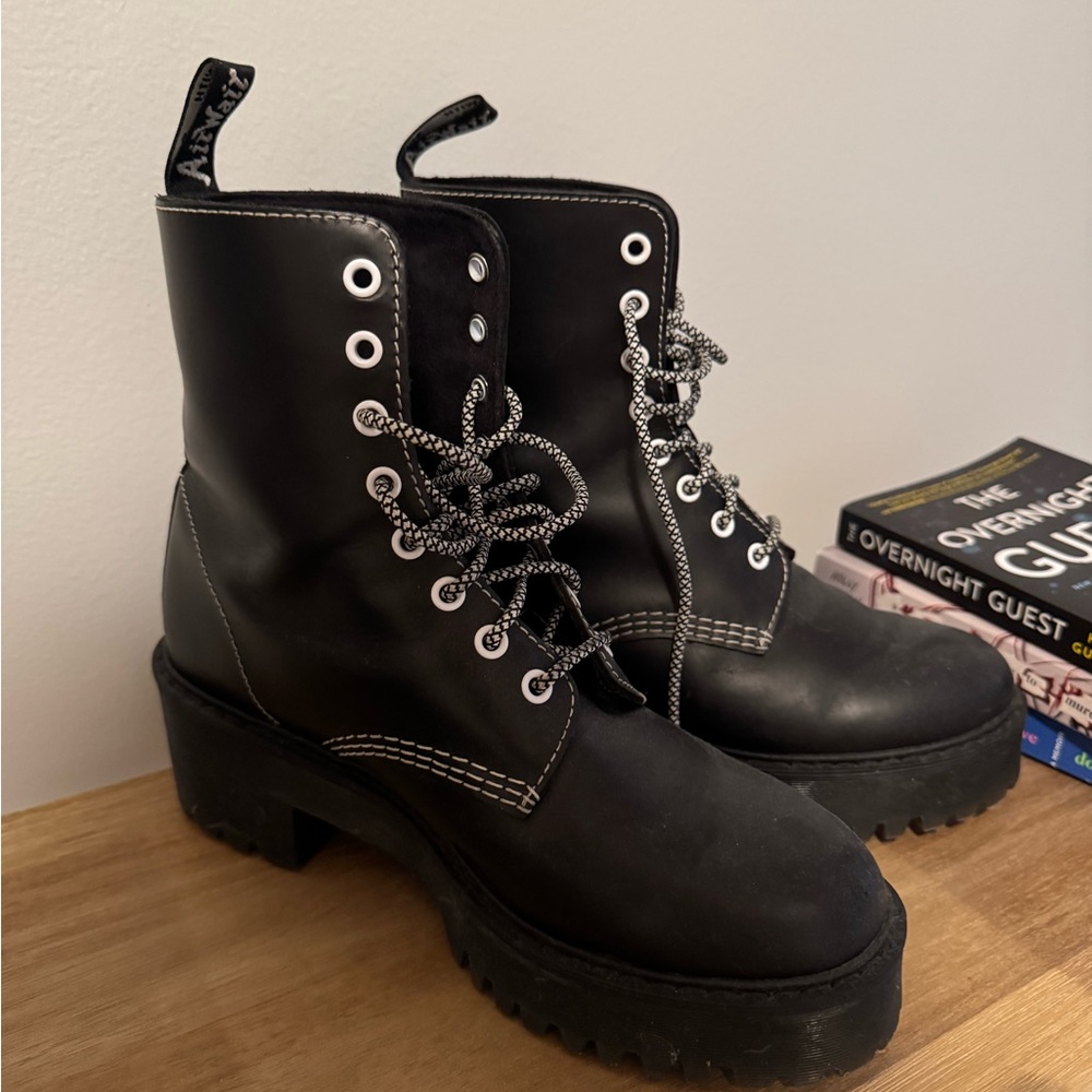 Dr Martens Black Platform Combat Boots - Women's Lace-Up Chunky Heel